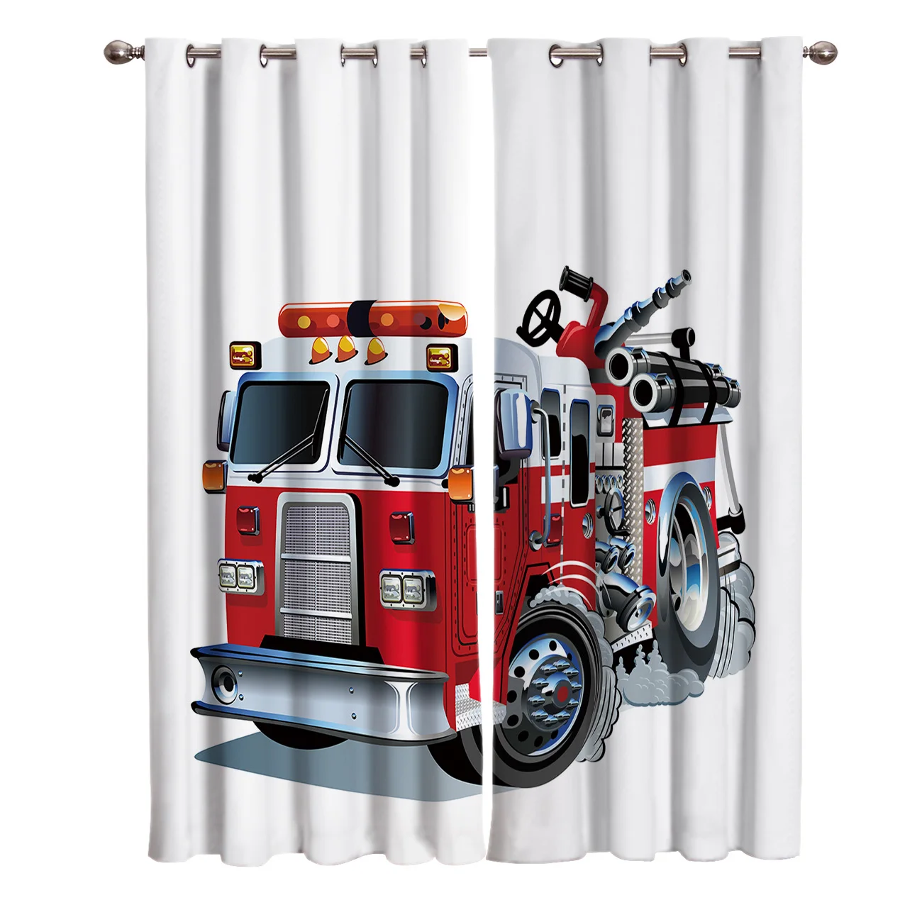 

Cortinas de camión de bomberos de dibujos animados, tratamiento de ventanas, cortinas de ventana para sala de estar, dormitorio