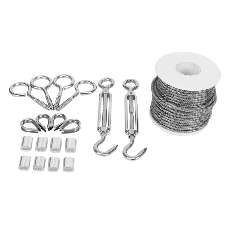 

Garden Wire Rope/Outdoor String Light Suspension Kit,15M 3Mm Stainless Steel Cable Rope With Clips Tensioner Turnbuckles
