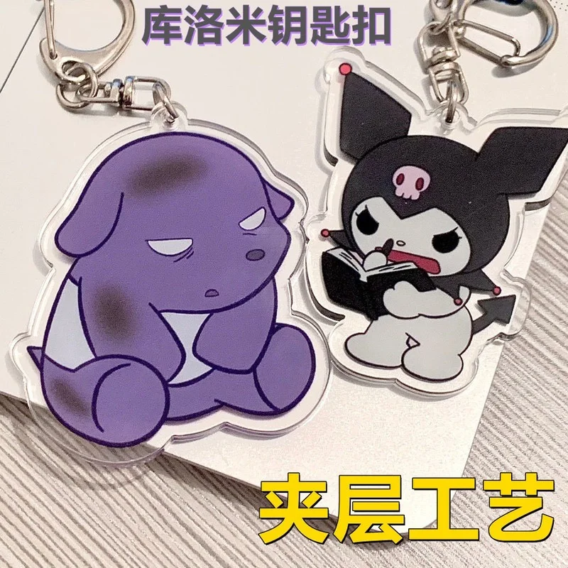 

Sanrio Kuromi Anime Cartoon Couple Personality Cute Key Bent Bags Mount Acrylic Small Pendant Car Key Chain Girls Gifts