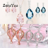 swa fashion jewelry set high quality charms sweet luxury crystal romantic blue pink water drop earrings necklace free shipping