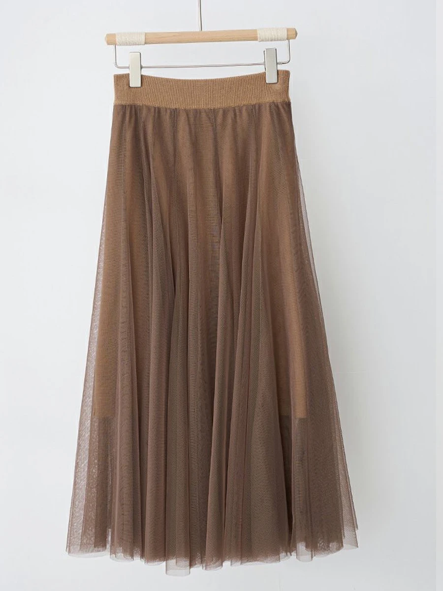 Женская кашемировая сетчатая юбка с высокой талией средней длины трикотажная