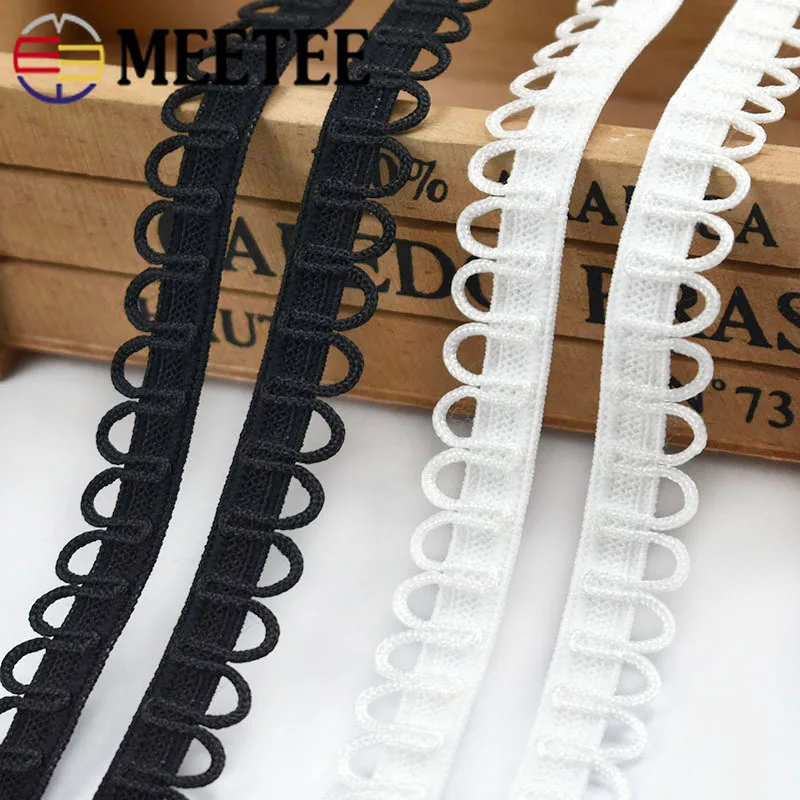 20M Meetee U-wave Lace Trim Ribbon Buttonhole Braided Curved Edge Elastic Band for Dress Garment DIY Sewing Clothing Accessories