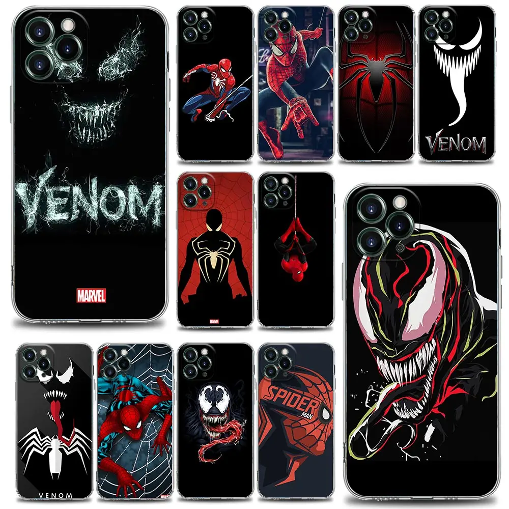 

MARVEL Venom Spaiderman Clear Phone Case for iPhone 11 12 13 Pro Max 7 8 SE XR XS Max 5 5s 6 6s Plus Soft Silicone Marvel