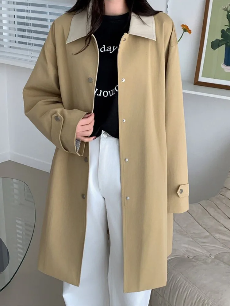 Женский однотонный тренчкот повседневное однобортное длинное пальто с Боковым