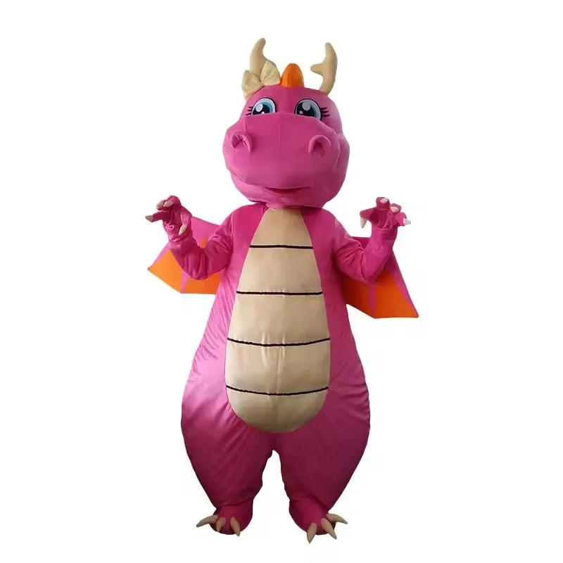 Зеленый синий красный костюм талисмана динозавра трава дракон ходьба анимация