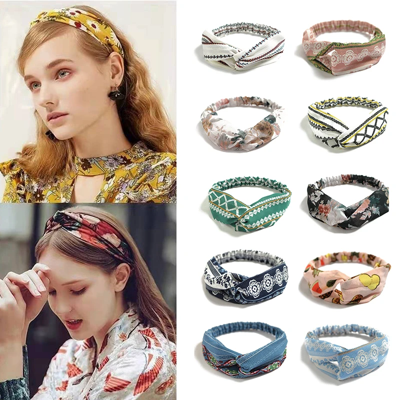 

Повязка на голову в богемном стиле, обручи для волос, эластичная повязка для волос с перехлёстом, тюрбан с геометрическим узором, головной у...