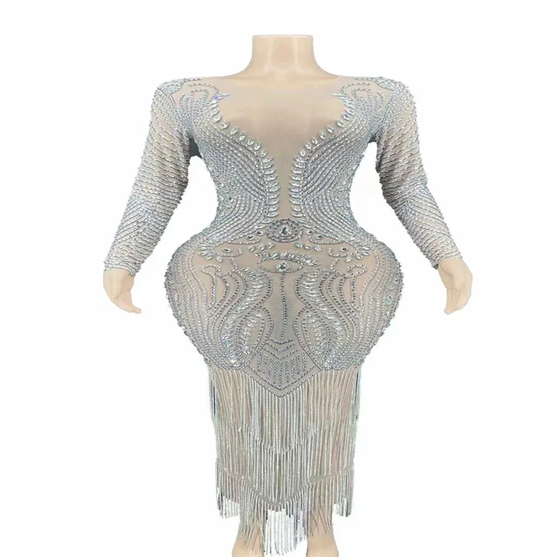 

Q401 Jumpsuit Host Drilling Chain Diamonds New Rhinestones Full Crystals Long Sleeves Singer Performance Outdoor Party Festival