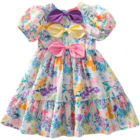 girls summer dress 2022 new childrens floral dress western style girls bubble sleeve bow princess dress