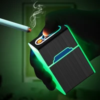 2022 new 2 in 1 luminous cigarette case 20pcs usb rechargeable cigarette lighter windproof and dropproof cigarette case gift