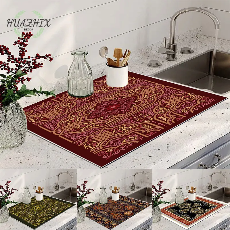 

Bohemian Super Absorbent Coaster Mats Dining Room Mat for Drying Dishes Quick Dry Bathroom Drain Pad Kitchen Faucet Placemat