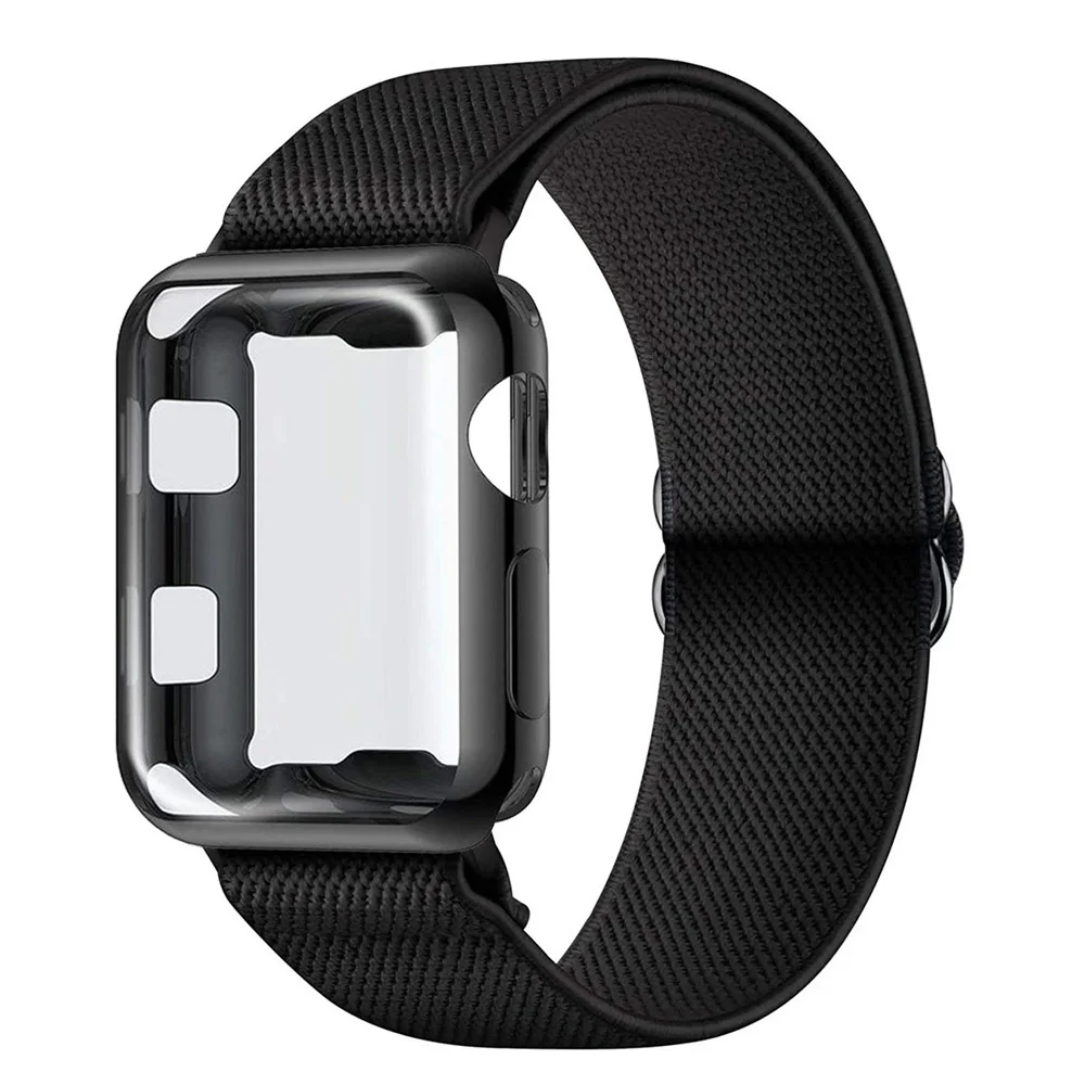 

Solo Loop Strap+Case For Apple Watch Band 44mm 41mm 45mm 40mm 42mm 38mm Nylon band+screen protector iWatch series 5 4 3 SE 6 7