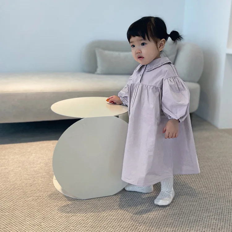 

Dress Full Sleeve Above Knee Length Pullover A-line Solid Regular Cotton New Fashion Simple Sweet Spring Autumn Children Girls