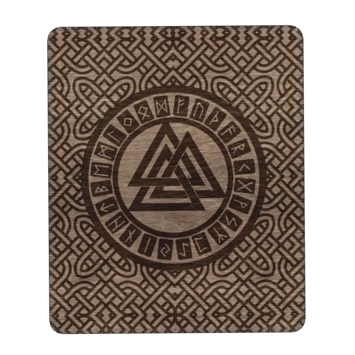 

Valknut Symbol And Runes On Wood Computer Mouse Pad Mousepad with Stitched Edges Rubber Norse Viking Odin Mouse Mat for Gaming