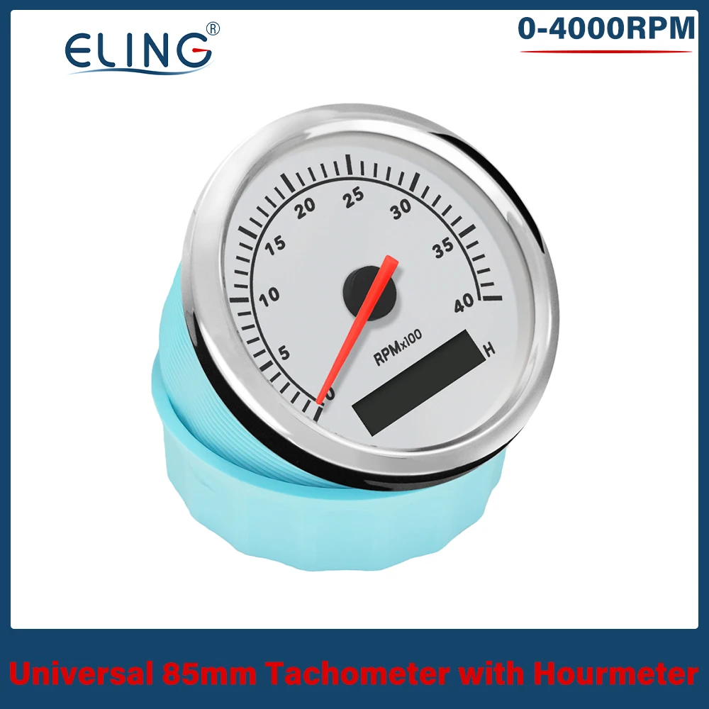 

ELING 85mm Tachometer 3K 4K 6K 7K 8K RPM Tacho Gauge REV Counter with Hour Meter Gasoline Diesel Engine 12V 24V Red Backlight