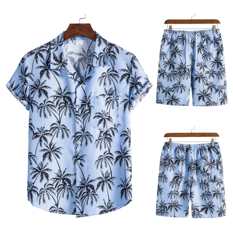 

2022 Summer Hawaii Set Short Sleeve Men Sets Floral Printed Shirt Shorts Two Pieces Set Tracksuit Mens Outfit Casual Men Clothes