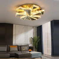dimmable led postmodern gold chrome crystal stainless steel round lustre chandelier lighting lamparas de techo for foyer