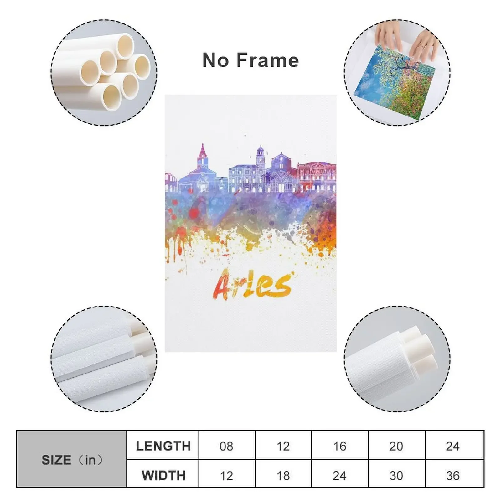 Печать на холсте &quotArles skyline in watercolor splatters&quot