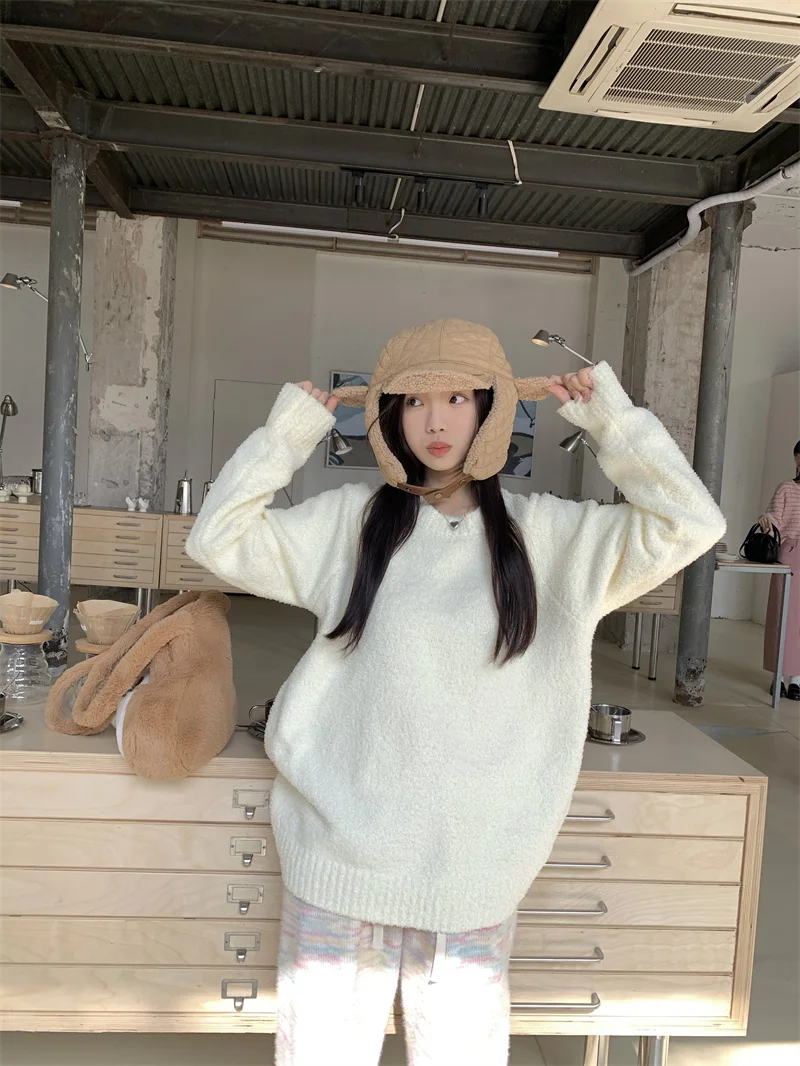 Pphome Milk Huhu Мягкий клейкий свободный свитер для женщин на осень и зиму Радужные