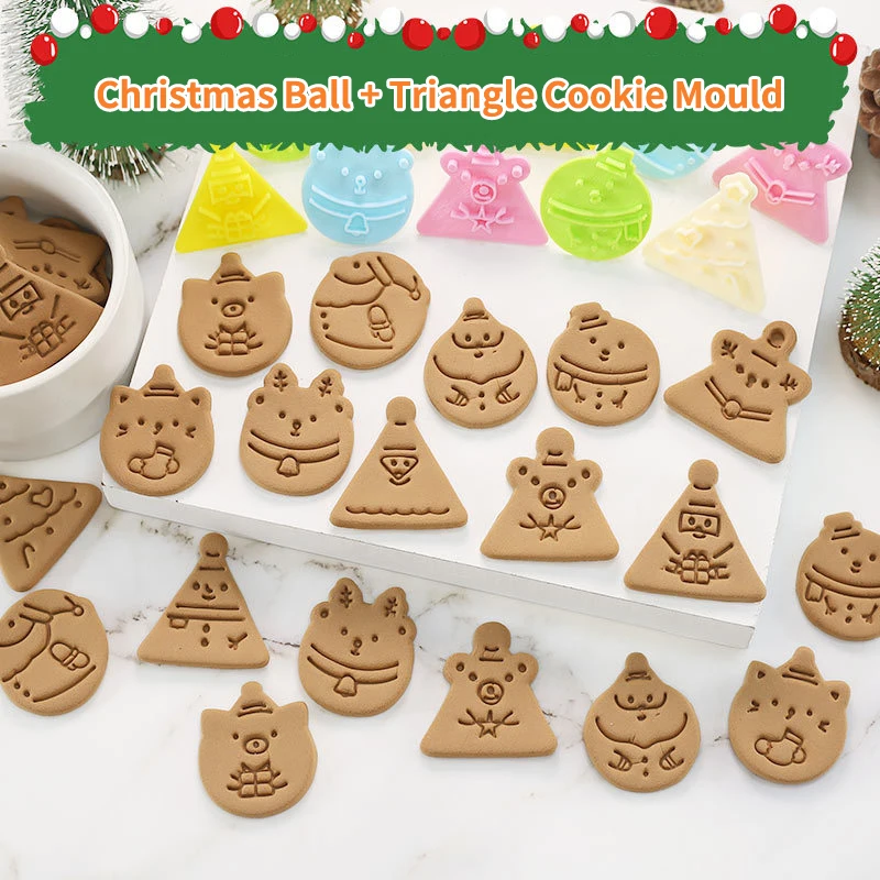 

Christmas Baking Mold Elk Santa Cookie Cutter Cartoon Stereo Press Round Triangle Pastry Cake Tool Home Cute Kitchen Accessories