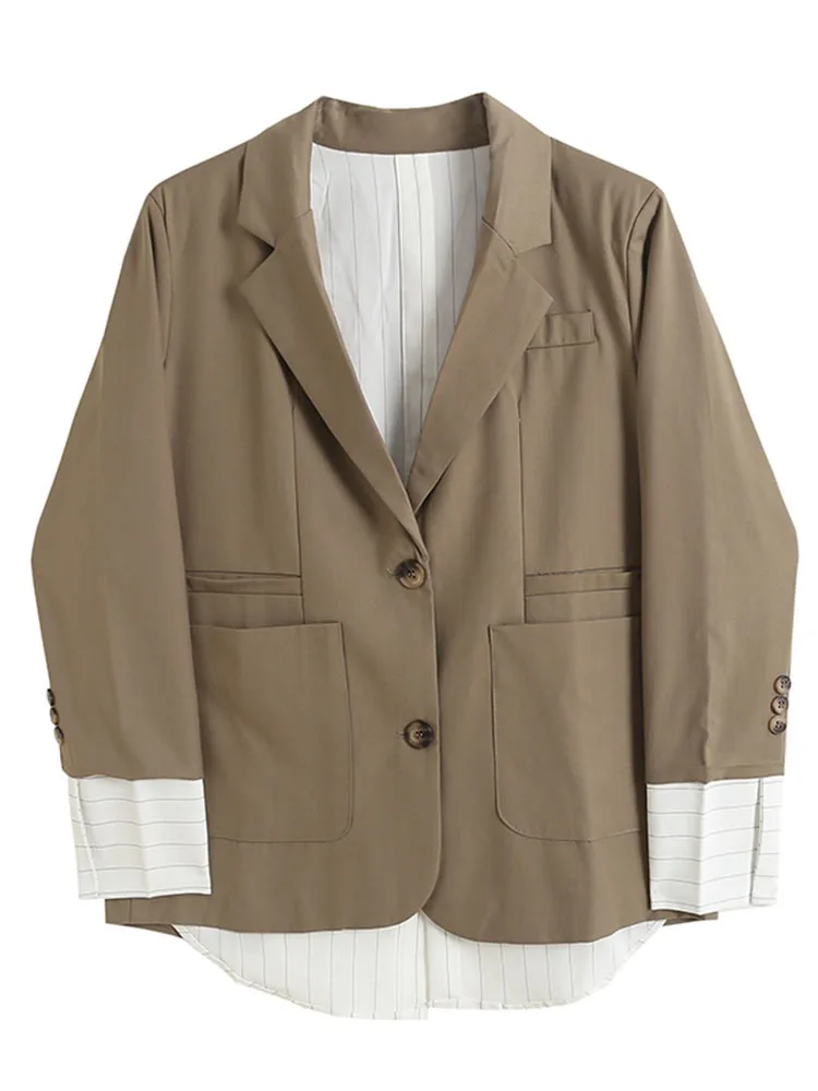 

EVLOOKS Patchwork Blazer for Women Striped Single Breasted Fashion Coat Female Casual Clothing 2022 Autumn New Feminino Crop