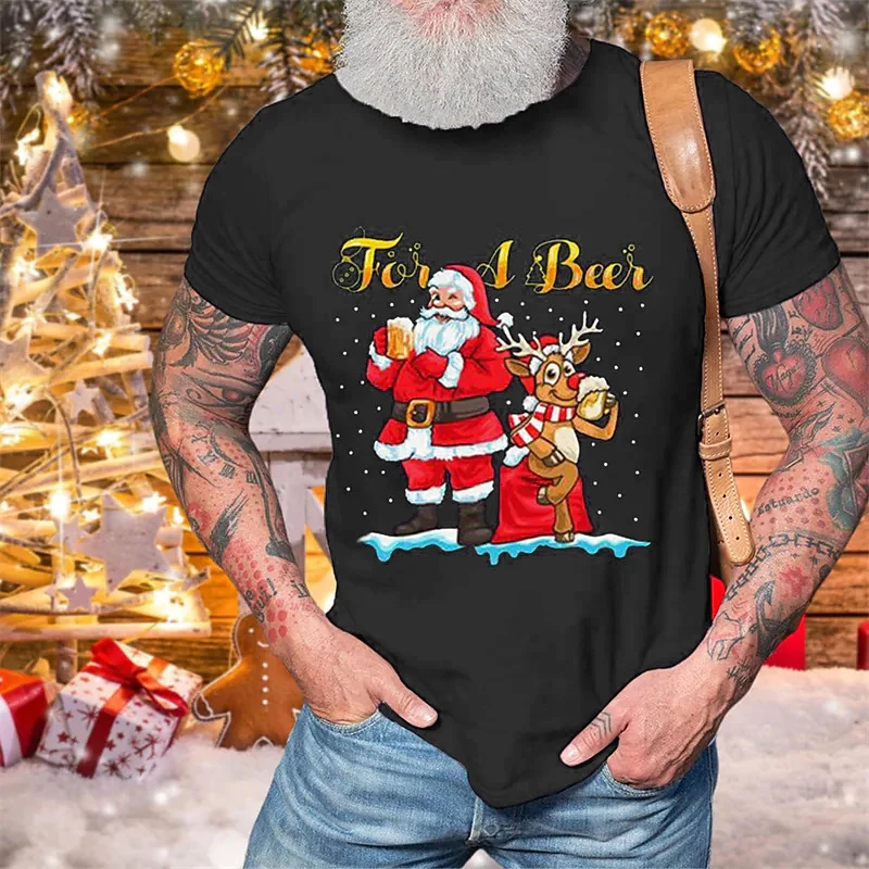 Купи Santa Claus Printing T Shirt For Men Fashion Elk Graphic Tees Leisure Crew Neck Short Sleeve Pullover Tops Street Trend Clothing за 179 рублей в магазине AliExpress