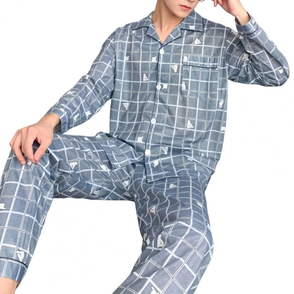 

Slpwear Ankle Length Men Spring Autumn Plaid Pattern Top Pants Loungewear Set Daily Clothing