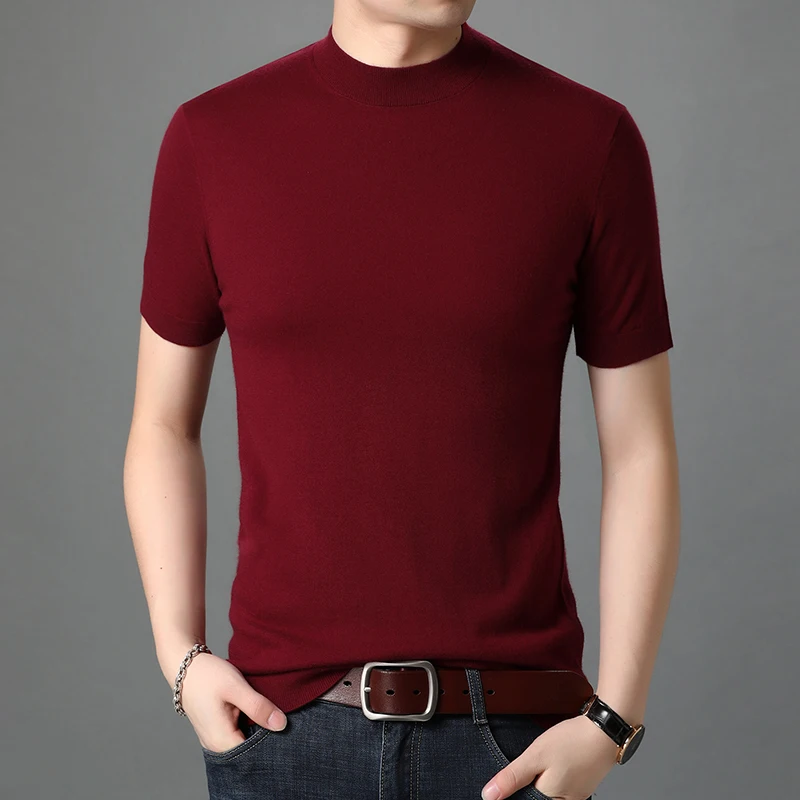 Мужские футболки из 100% натуральной овечьей шерсти кашемировый джемпер с