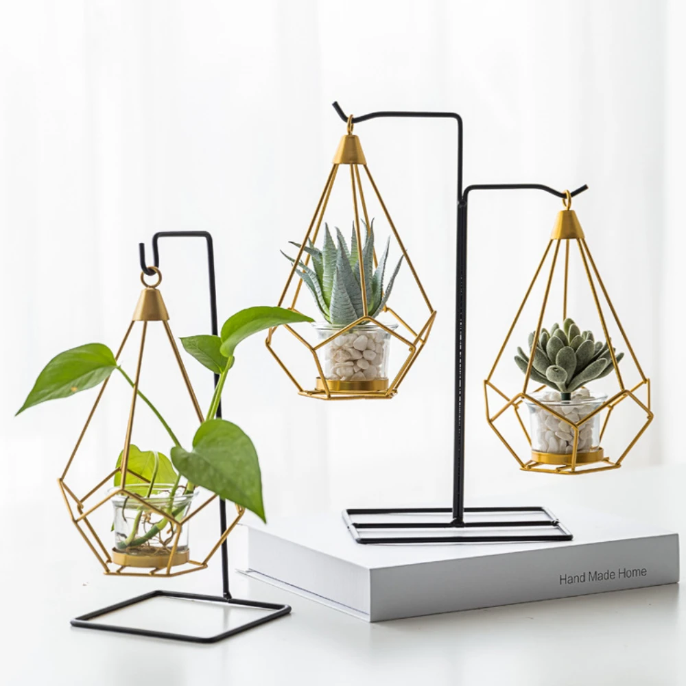 

Nordic Style Candle Holder Multifunctional Green Plant Vase Home Decoration Ornaments Golden Glass Candle Light Dinner Props