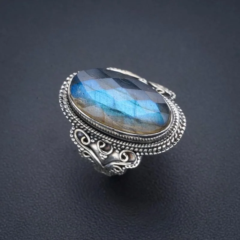 

StarGems Природный лабрадорит ручной работы фото серебряное кольцо 6,75 F0076