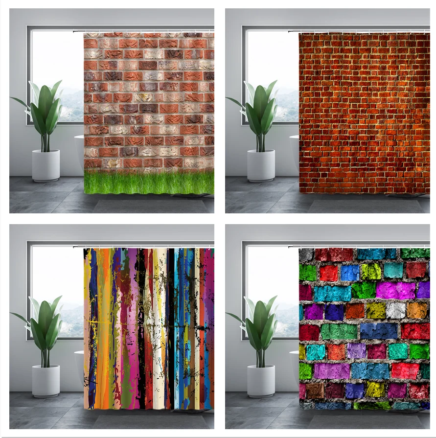 

Vintage Style Wood Door Platform Wall Shower Curtain Bookshelf Bathroom Cloth Curtains Waterproof Polyester Home Bathtub Decor