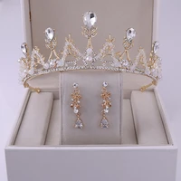 bridal crown earring set leaf inlaid crystal beaded handmade crown headband wedding birthday accessories