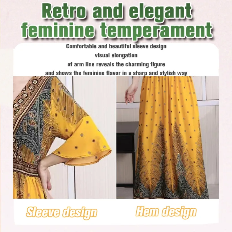 Хлопковое платье с этническим принтом и рукавами средней длины