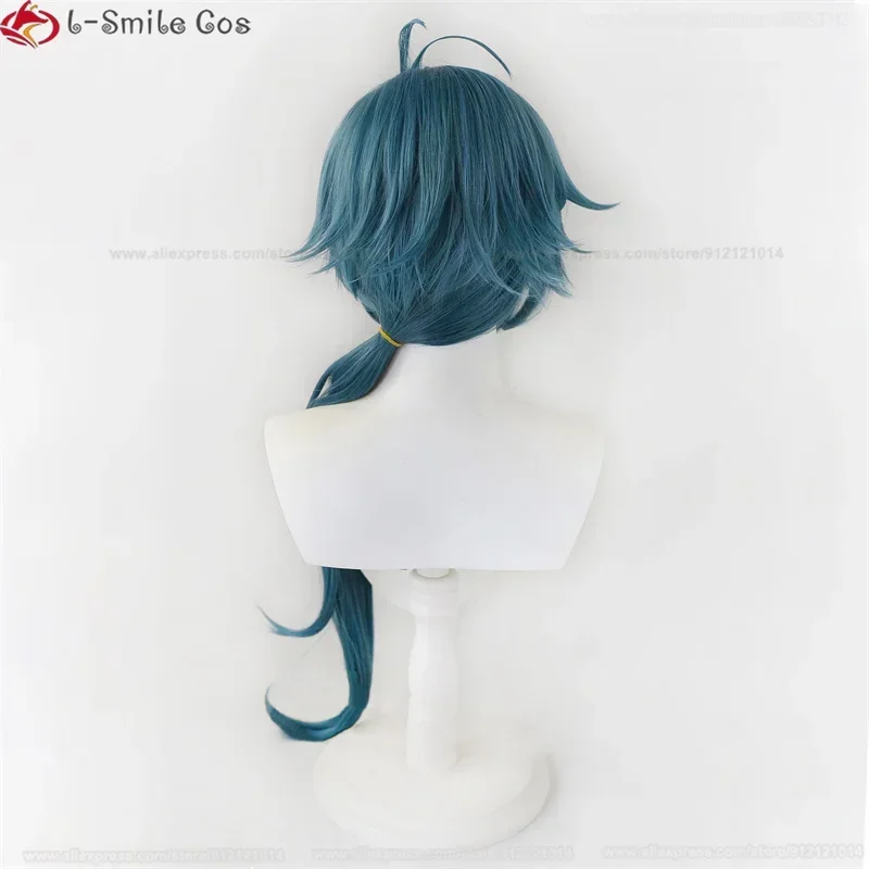 Парик для косплея Kaeya Genshin Impact Парики Длинный синий зеленый парик Серьги