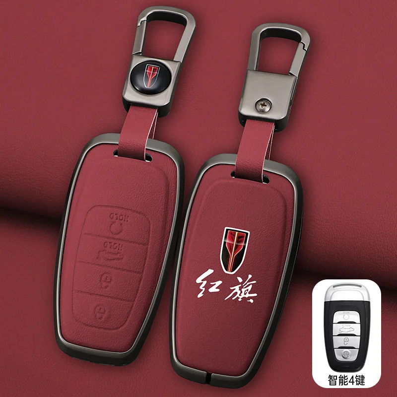 Автомобильный чехол для смарт-ключа для FAW Hongqi H5 E-HS9 H9 HS9 HS5 HS7 2020 2021, новый кожаный автомобильный брелок из цинкового сплава, аксессуары