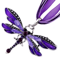 necklace chain dragonfly pendant vintage fashion crystal rhinestone silver