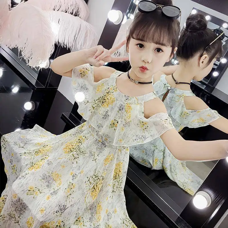 

2022 Girls Summer Dress New Sweet Little Fresh Elegant Dress Fashion Dresses 2 To 12 Year Old Kids Sling Suspender Chiffon Dress