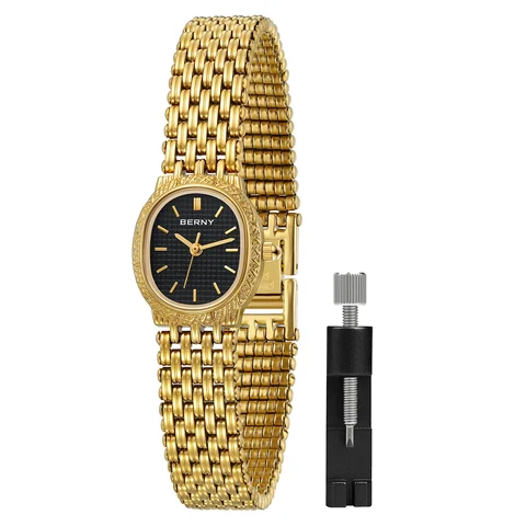 Женские золотые наручные часы BERNY с маленьким циферблатом, женские золотые часы, браслет, ювелирные изделия, кварцевые женские часы, компактные стильные роскошные женские часы
