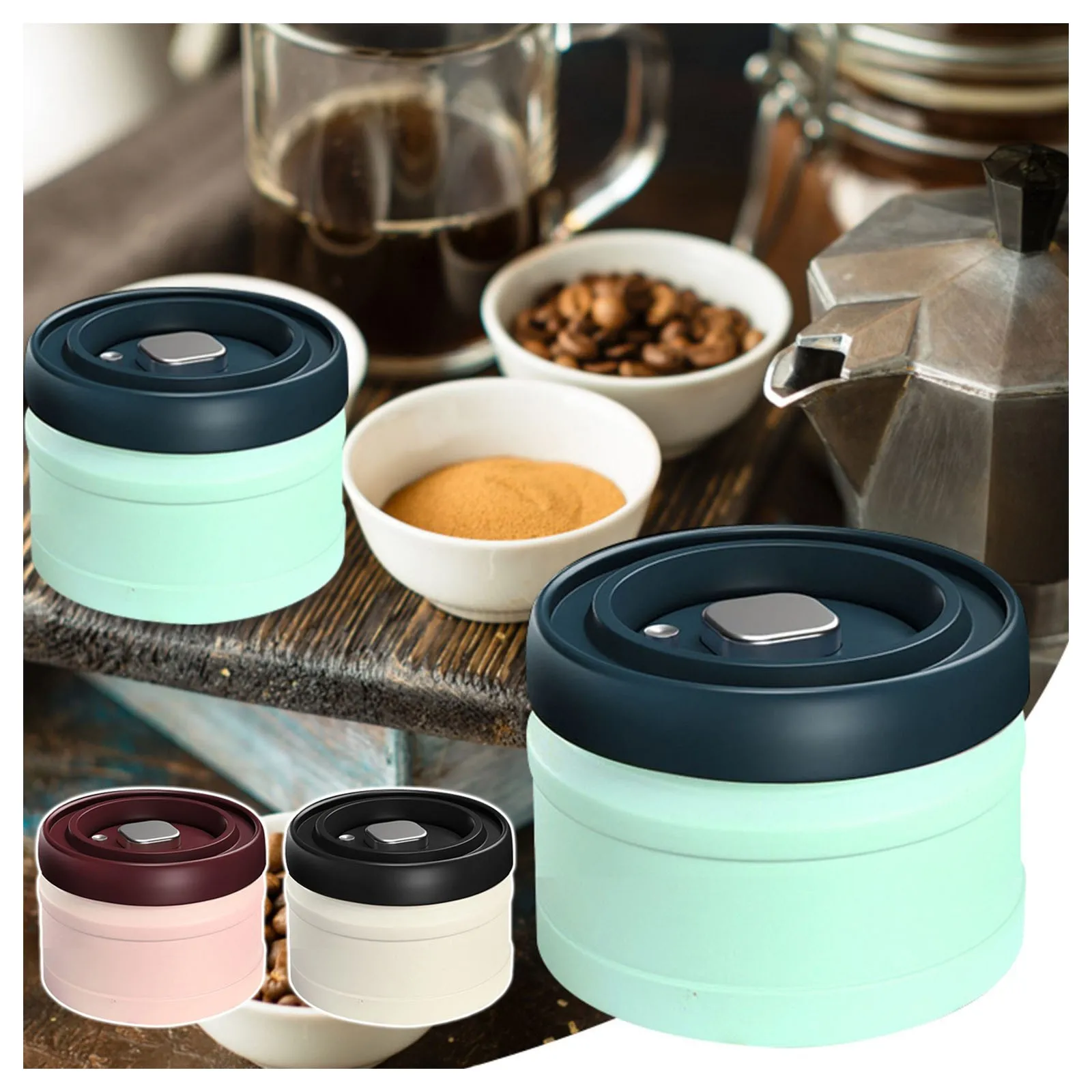 Vacuum Sealed Cans Coffee Canister Airtight Stainless Steel Kitchen Food Storage Container For Coffee Beans Grounds Tea 750ml
