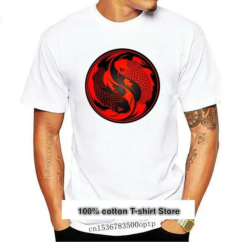 

Camiseta de algodón para hombre, camisa de manga corta Unisex, ajustada, estilo japonés, Koi, carpa, pescado, yin yang, nueva