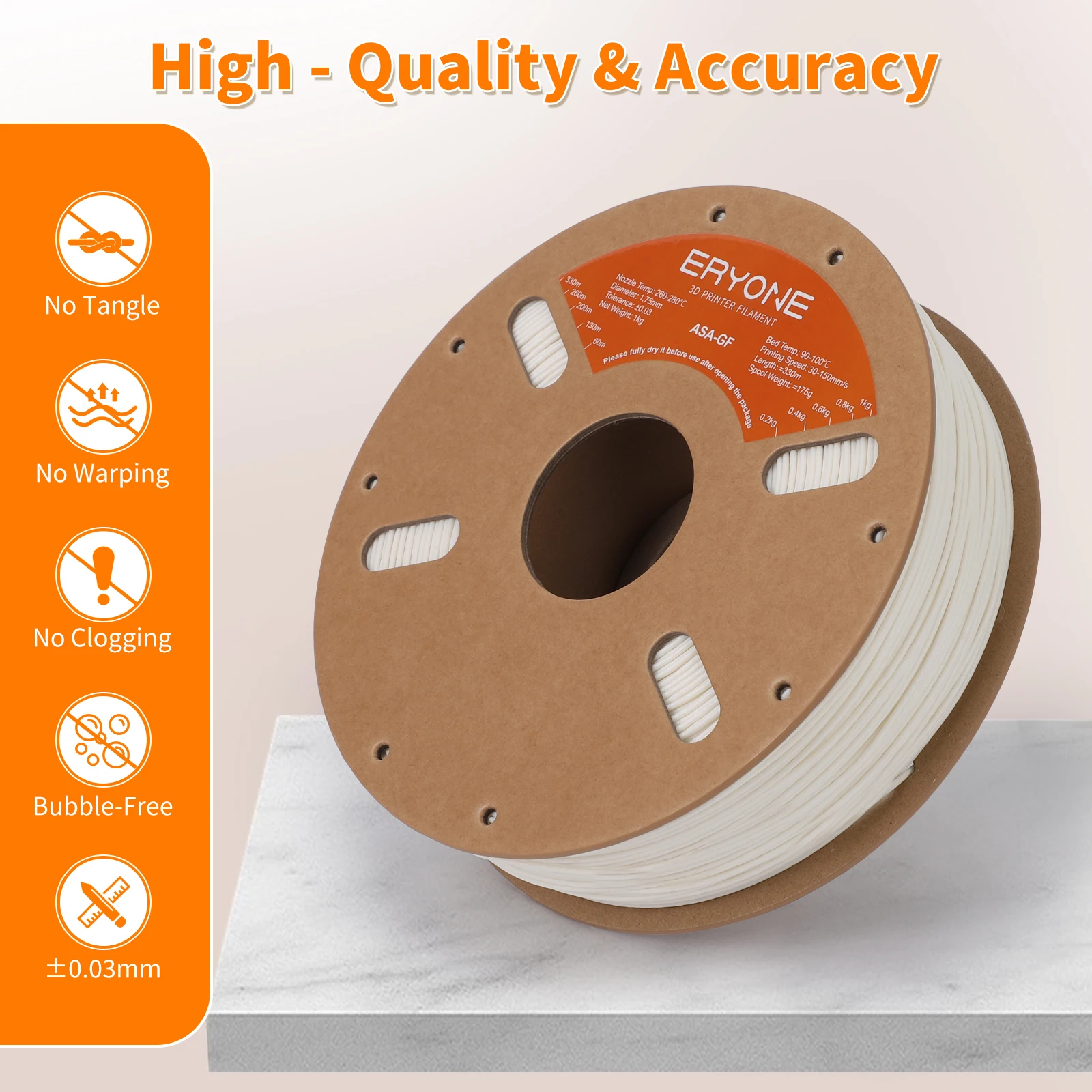 ERYONE Filament ASA из стекловолокна нить GF для 3D-печати 1 75 мм +/- 0 03 кг (2 2 фунта)/катушка