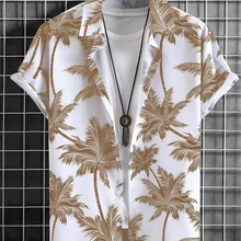 Hawaiian 3D Coconut Tree Top Mens Summer Beach Casual Clothing Street Outdoor Party Mens Shirt Loose Breathable Mens Clothing