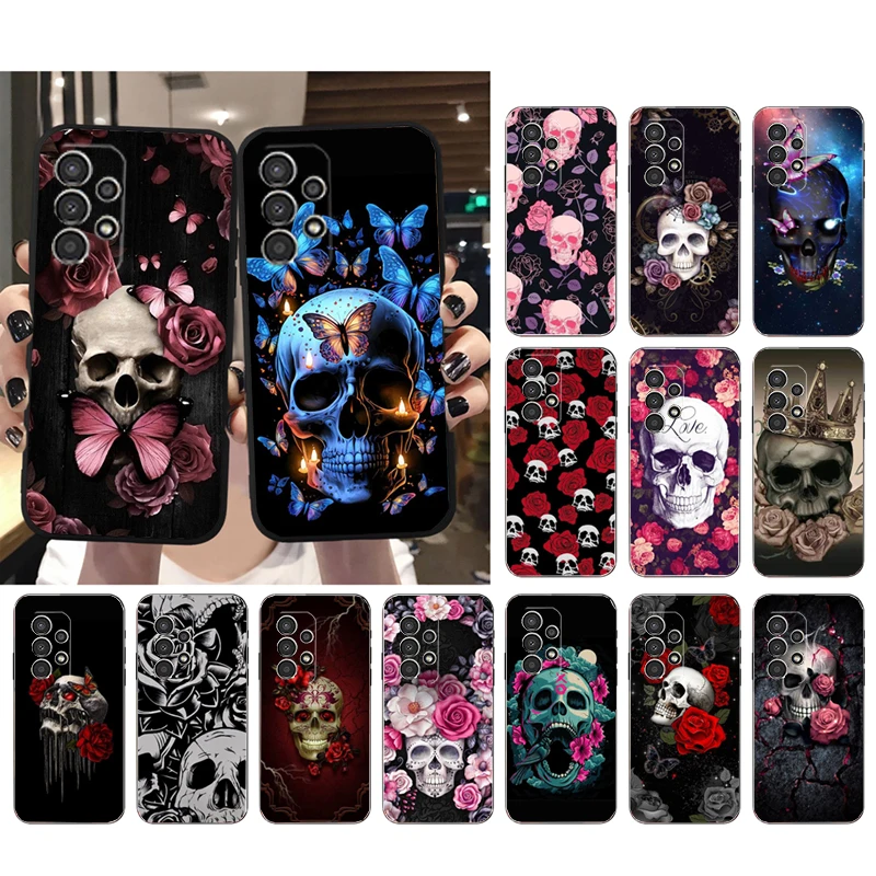 

Phone Case for Samsung Galaxy A73 A53 A13 A22 A12 A32 A71 A21S A33 A52 A72 A23 A51 A31 M31 Skull Rose Butterfly Case Funda