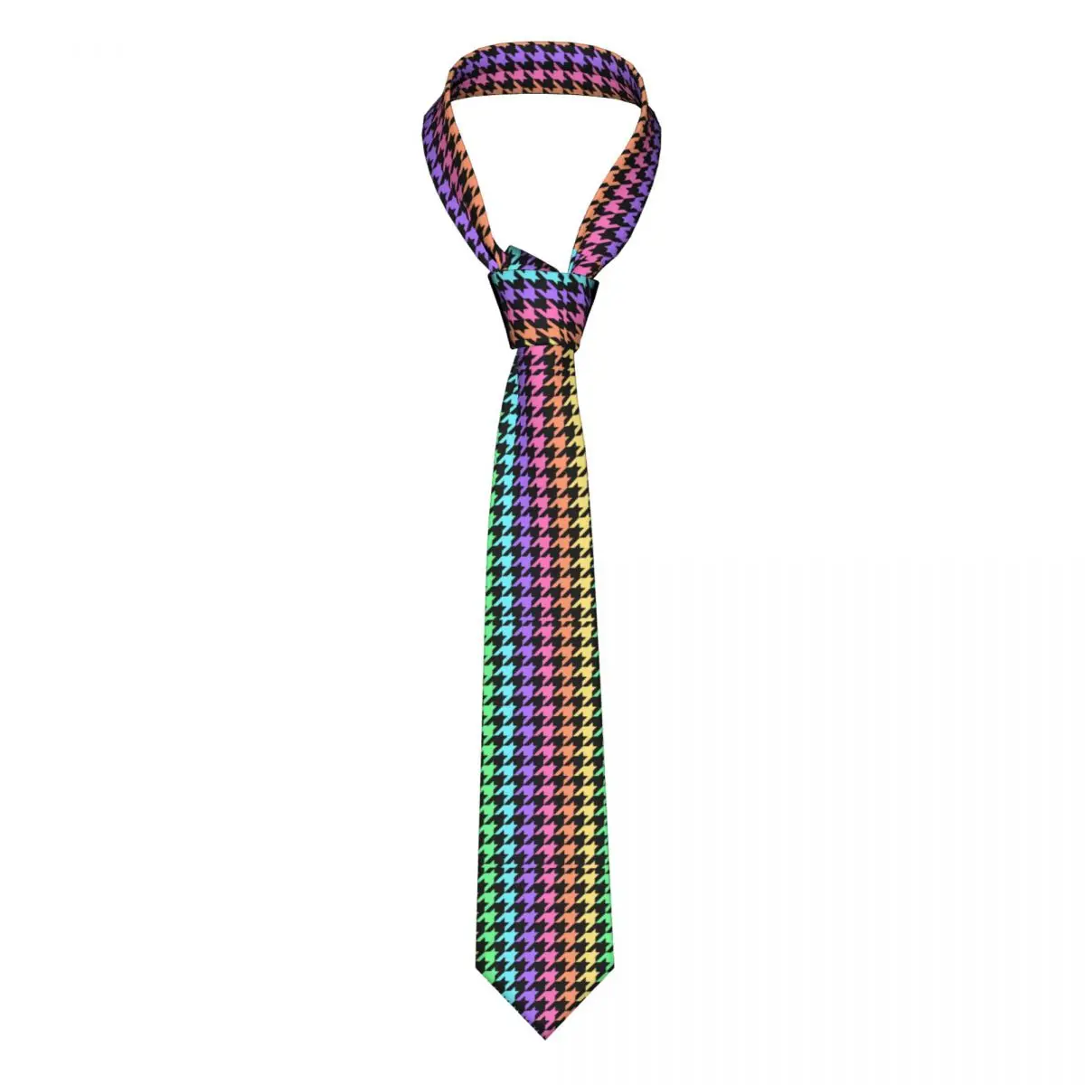 

Pastel Houndstooth Tie Rainbow Print Gift Men Neck Ties Design Blouse 8CM Business Cravat