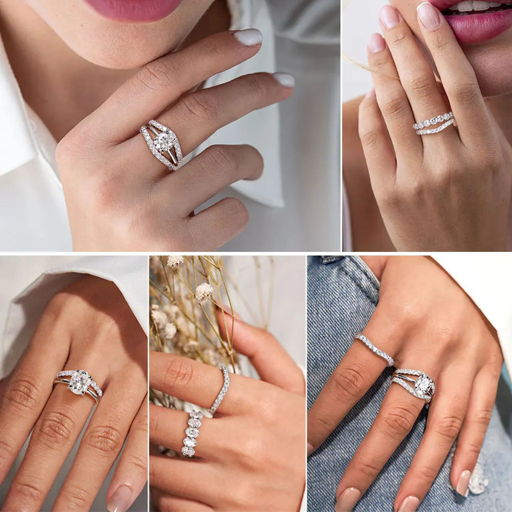 Фото M-JAJA Moissanite Ring Curved Wedding Band 925 Sterling Silver Engagement Rings D VVS1 0.39ct Lab Diamond Jewelry for Women Gift №4