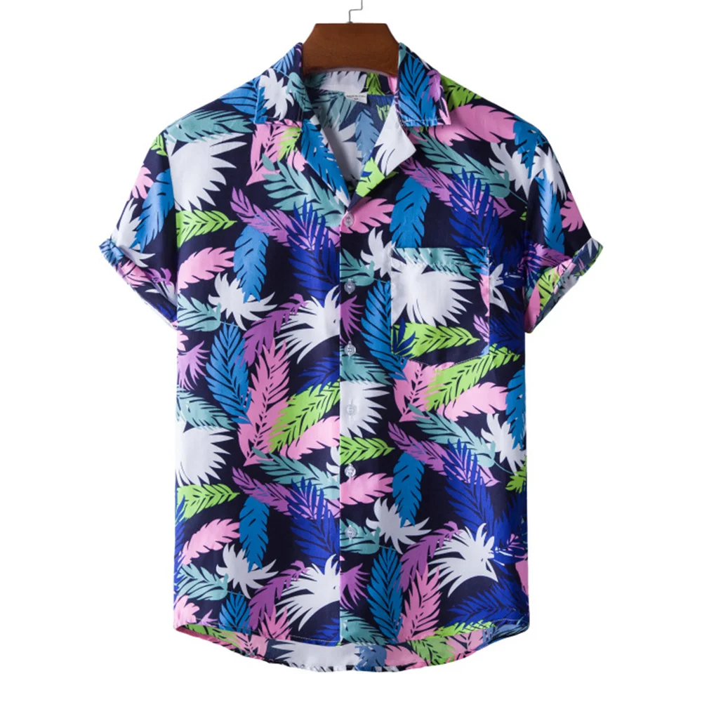 M-3XL Summer Hawaiian Shirts Tropical Floral Men Tops Casual Short Sleeve Cotton Button Chemise Loose Vacation Beach Blouse