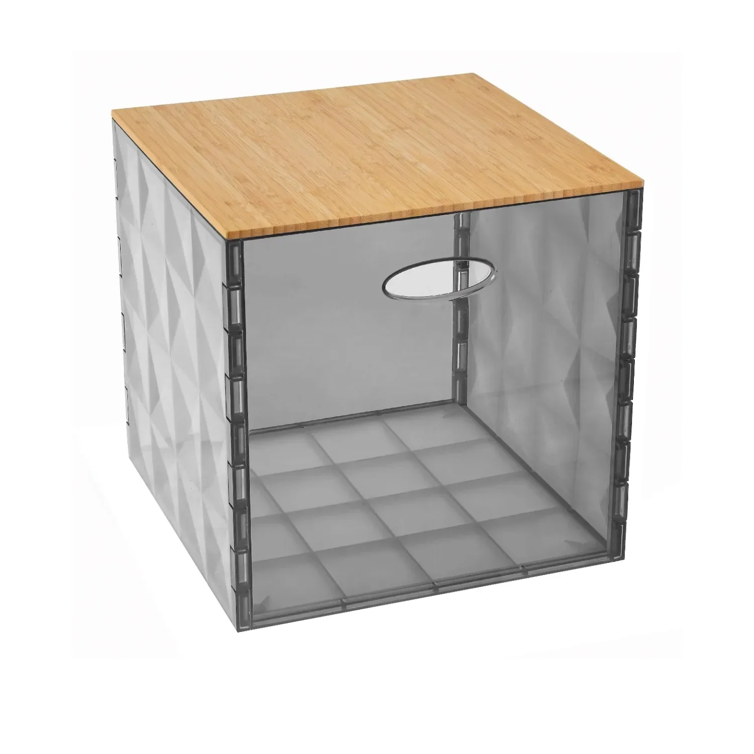 

Translucent Plastic and Bamboo Grey Large Crystal Bin - Multipurpose Storage Container Fast Transportation