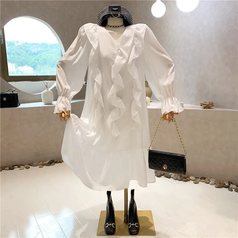 

Niche Design New Women's Clothing 2022 Spring Temperament Loose Long Sleeve Irregular Ruffle Dress