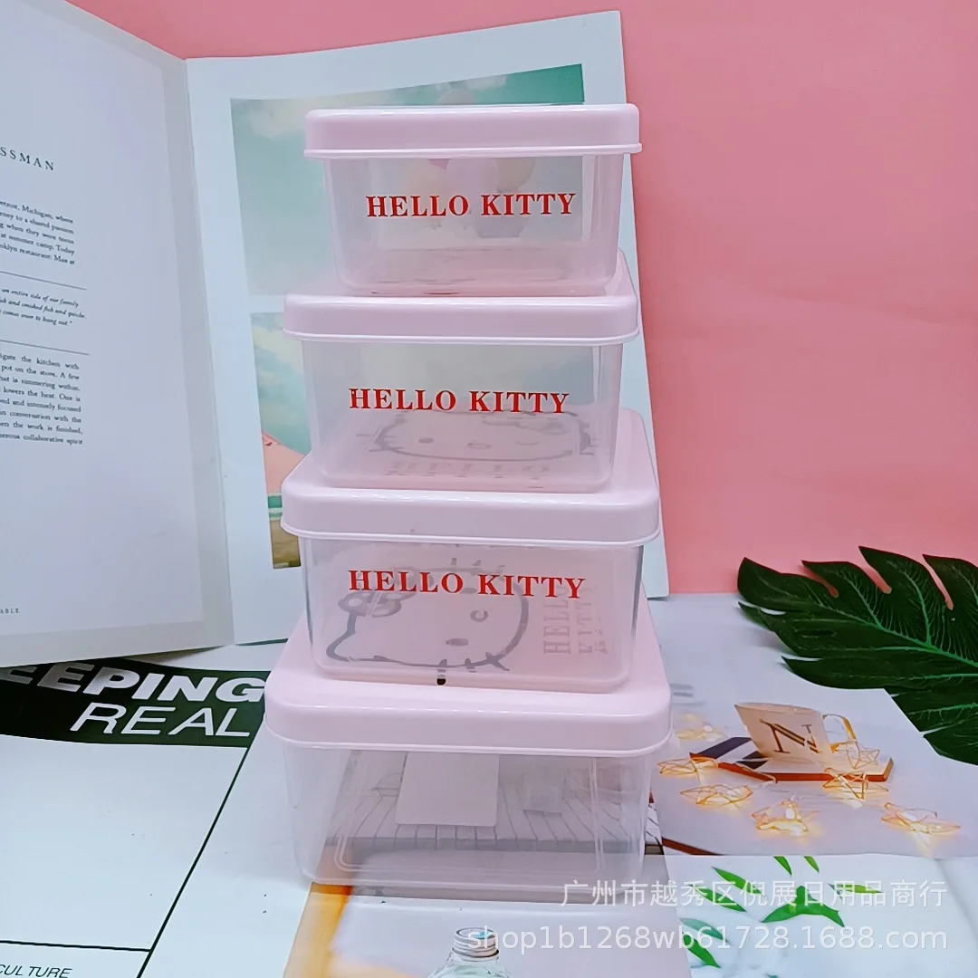 

Kawaii Hello Kitty Cartoon Anime Crisper Set Microwave Oven Food Sealed Boxes Fruit Salad Crisper Jewelry Box Glove Storage box