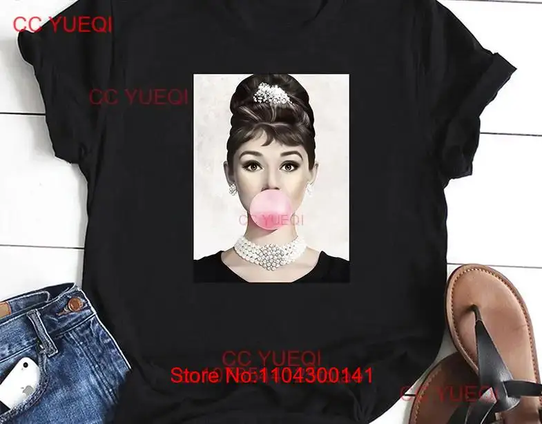 Одри Хепберн Розовая пузырьковая резинка Хлопковая белая футболка всех размеров