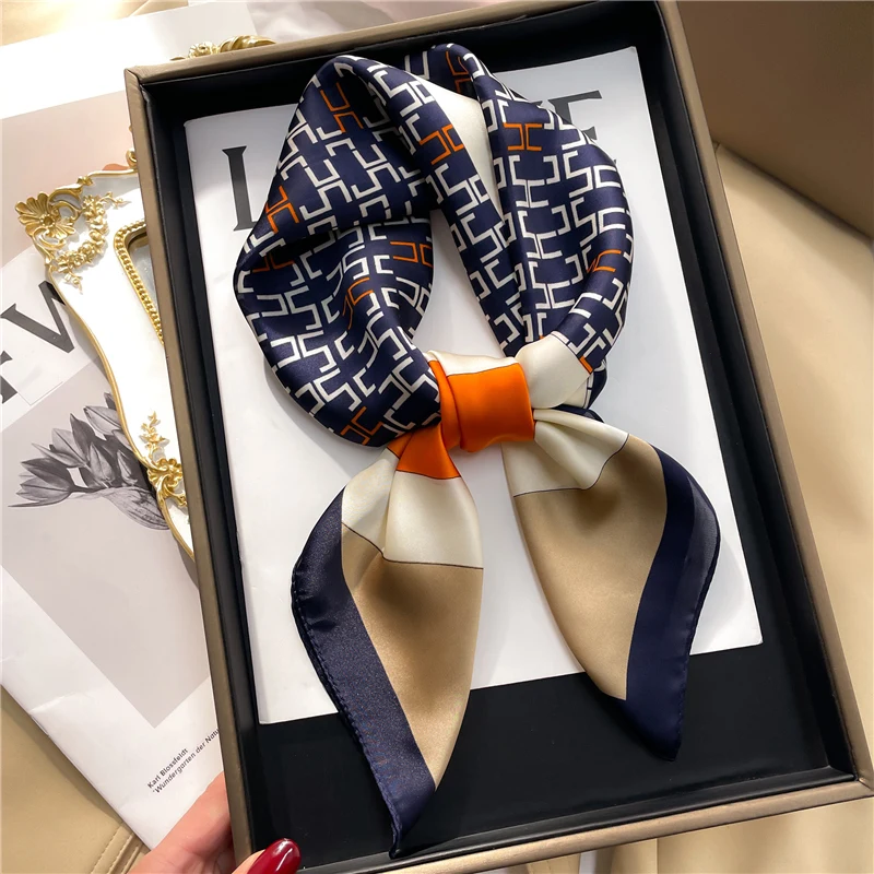 

70cm Print Satin Silk Scarf for Women Design Hair Bands Square Scarves Fashion Neckerchief Wrist Wraps Lady Ribbon Shawl Foulard